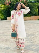 Elegant Embroidered Cotton Suit"Regal vibes in every fold - majestic Farshi set!