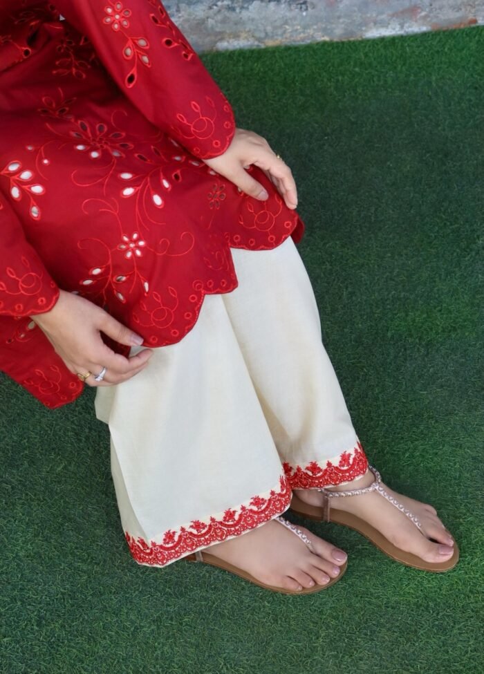 Poppy – Maroon Schiffli Co-Ord Set | Stunning Two-Piece Outfit with Chic Embroidery - Image 4