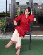 Poppy – Maroon Schiffli Co-Ord Set | Stunning Two-Piece Outfit with Chic Embroidery - Image 2